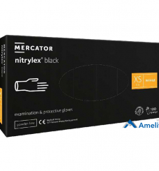 Рукавички нітрилові Nitrylex Black "XS" без пудри, чорні (Mercator Medical), 50 пар/пак.